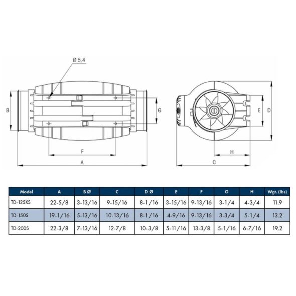 TD Silent Multi-Purpose Inline Mixed Flow Duct Fan 6 inch 333 CFM TD-150S